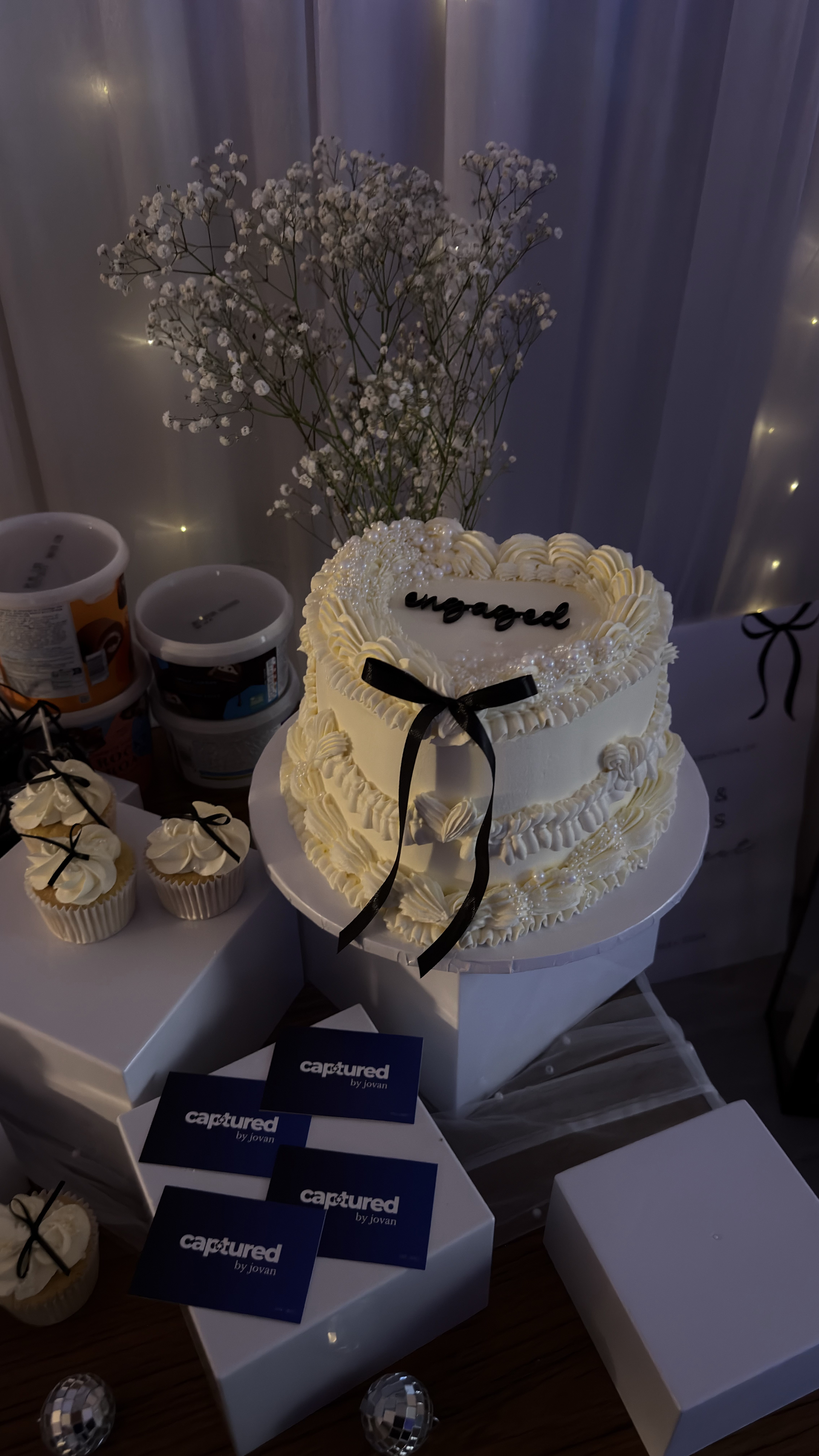 Engagement cake and Captured cards